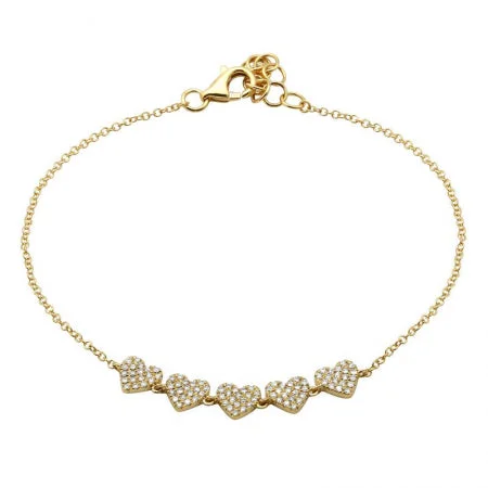 Ladies bracelets bold flair -14K Yellow Gold Diamond 5 Heart Bracelet