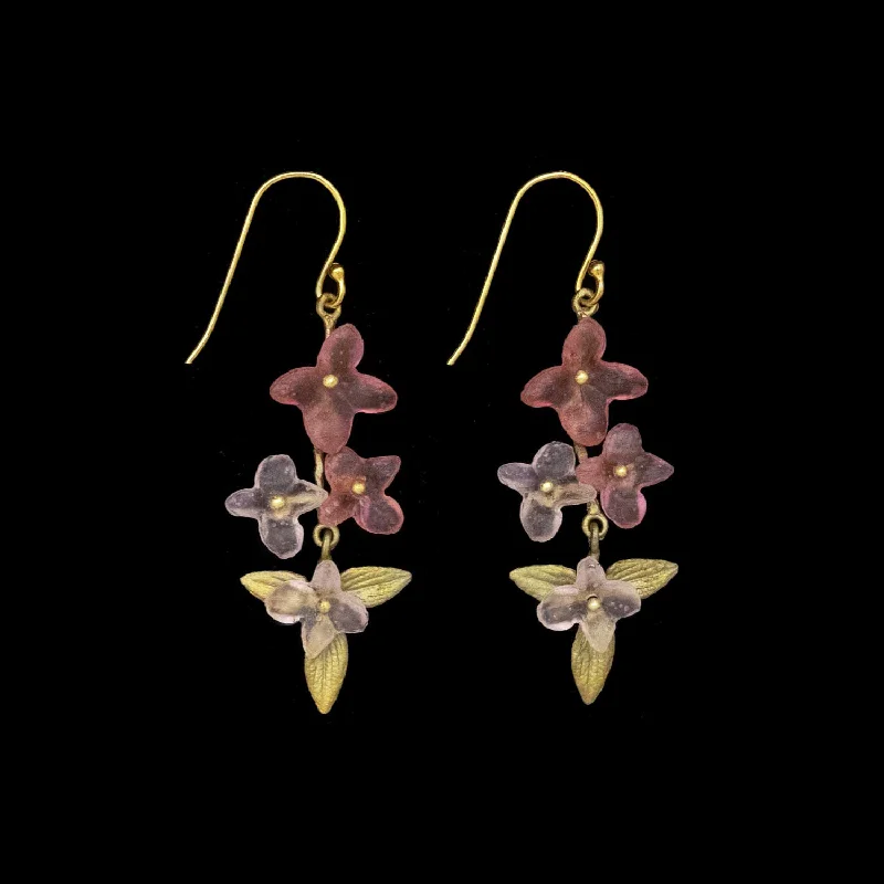 ladies-birthstone-hook-earrings-Pink Hydrangea Earrings - Long Wire