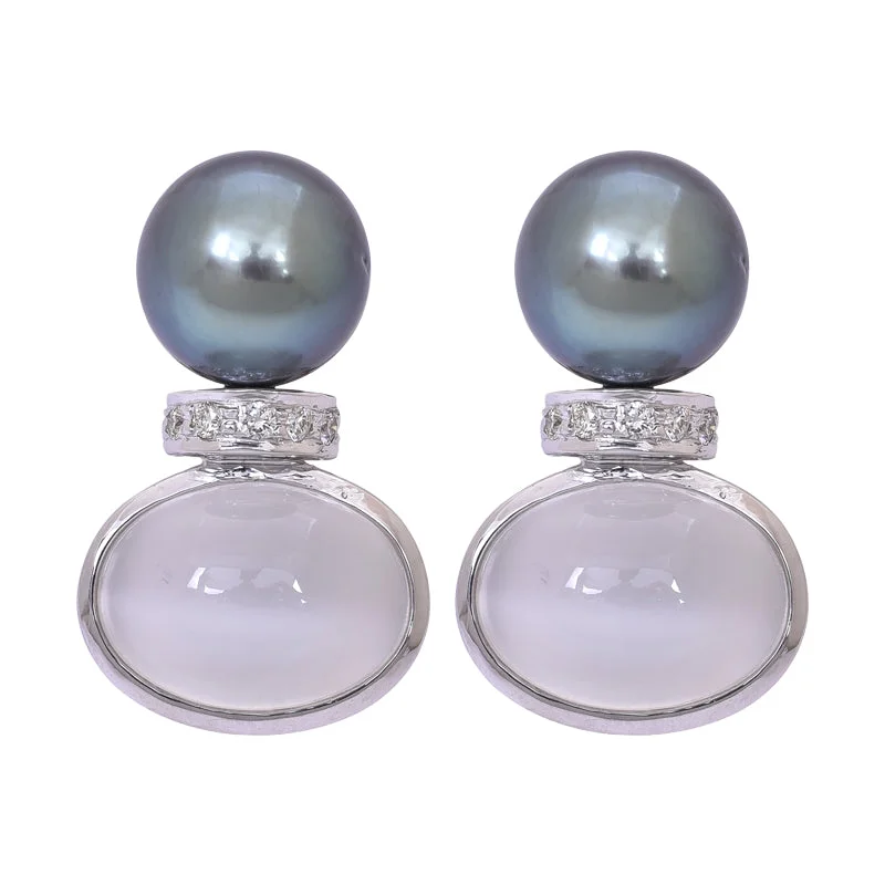 ladies-flower-clip-on-earrings-Earrings- Moonstone, South Sea Pearl and Diamond