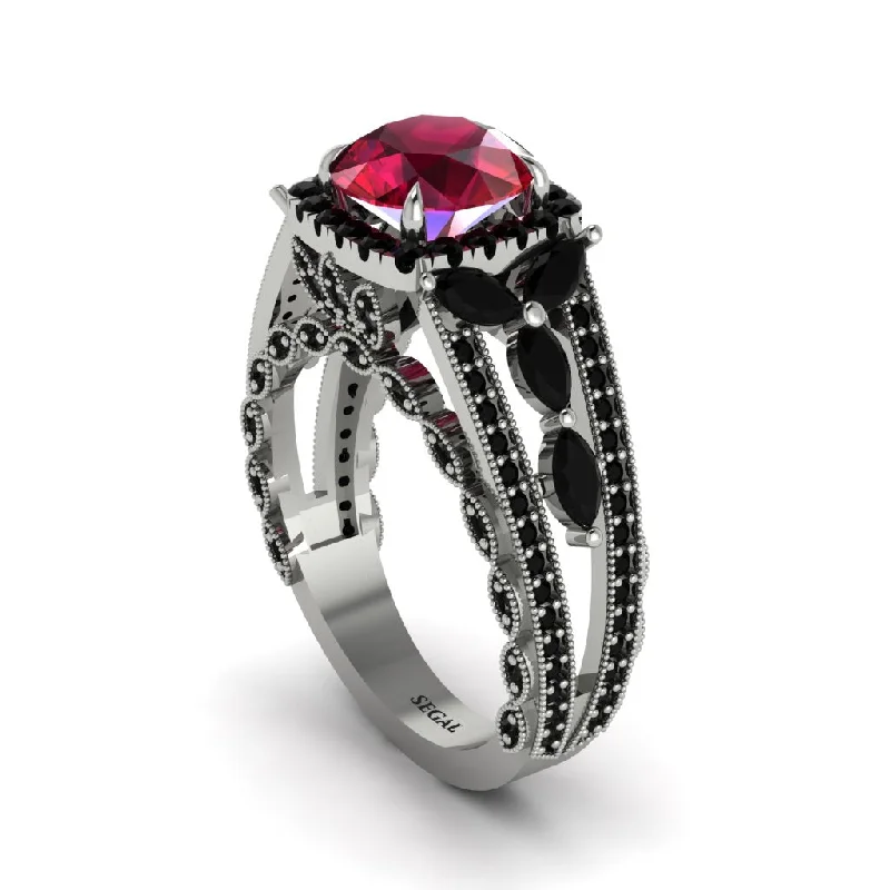 engagement-wedding-halo-rings-Ruby Eternal Embrace Double Shank Filigree Engagement Ring - Celine No. 42