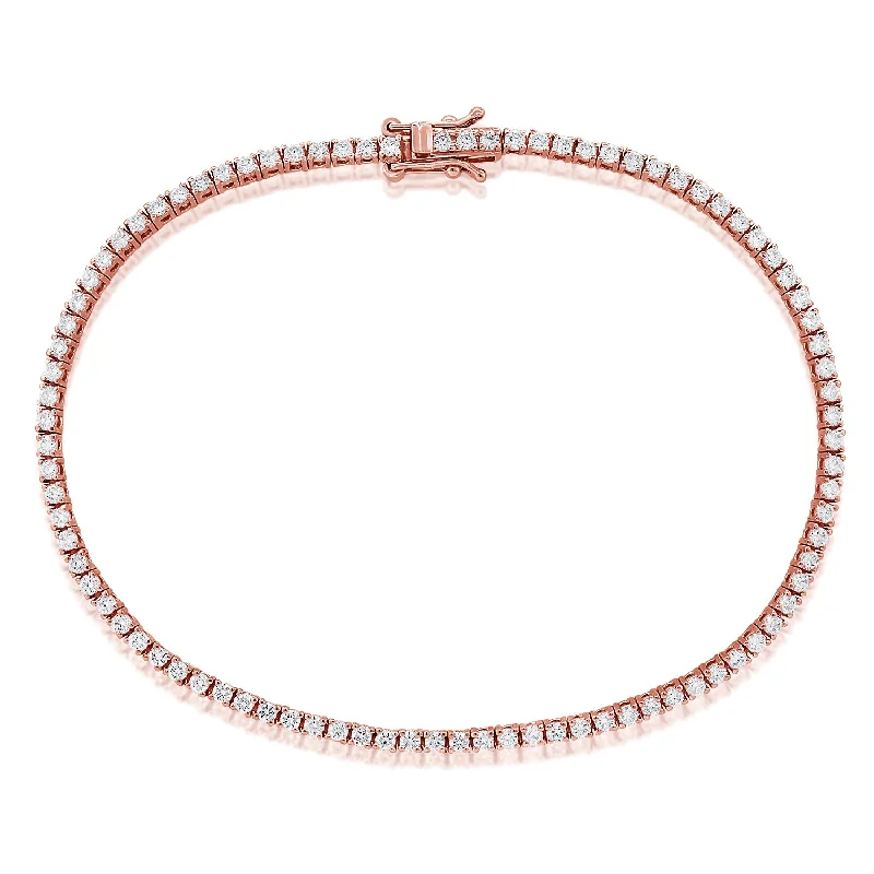 Ladies bracelets with polished beads -14K Rose Gold 1.71Ct Diamond Tennis Bracelet