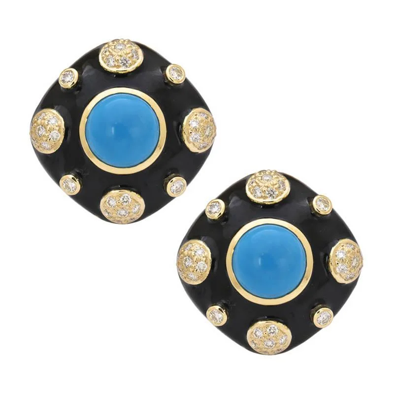 ladies-delicate-pearl-earrings-Earrings- Synthetic Turquoise and Diamond (Enamel)  (2188F)