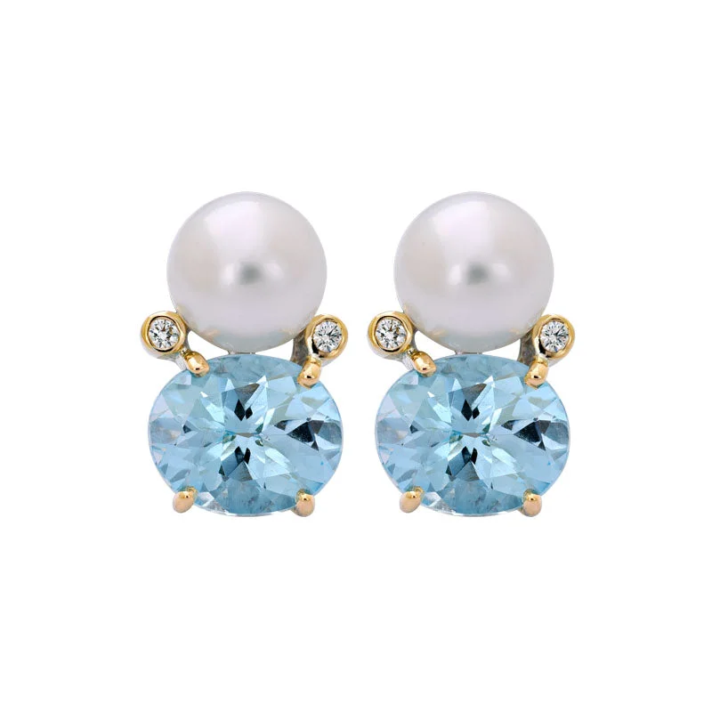 ladies-diamond-bar-earrings-Earrings- Blue Topaz, South Sea Pearl and Diamond