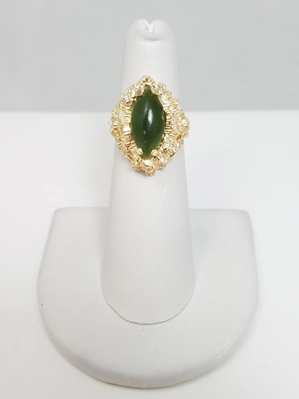 ladies-marquise-cut-platinum-rings-Vintage Nephrite Jade 14k Yellow Gold Ring