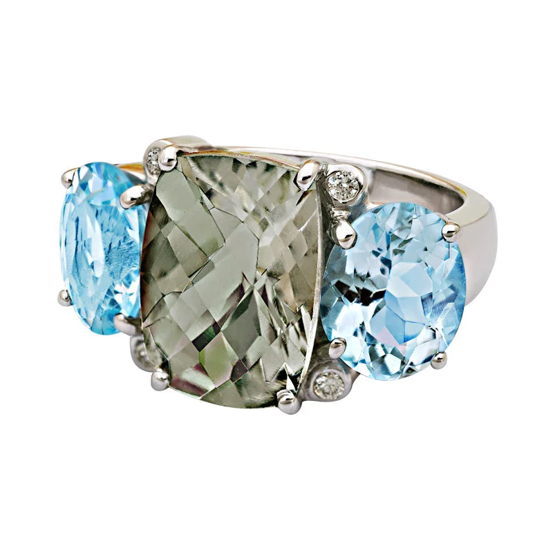 ladies-minimalist-diamond-rings-Ring-Green Quartz, Blue Topaz and Diamond