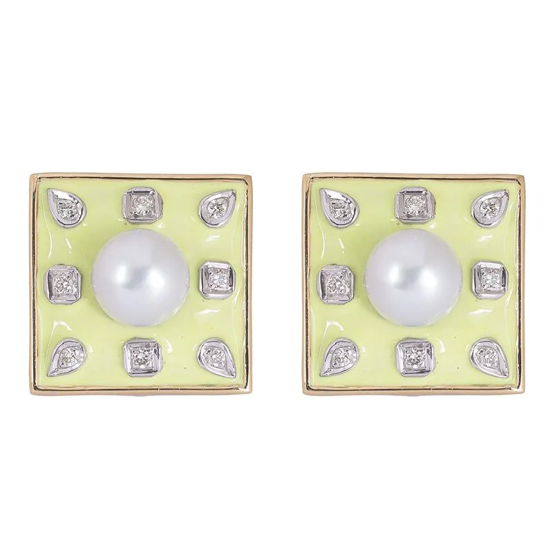 ladies-pearl-hook-earrings-Earrings- Pearl and Diamond (Enamel)  (41EM)