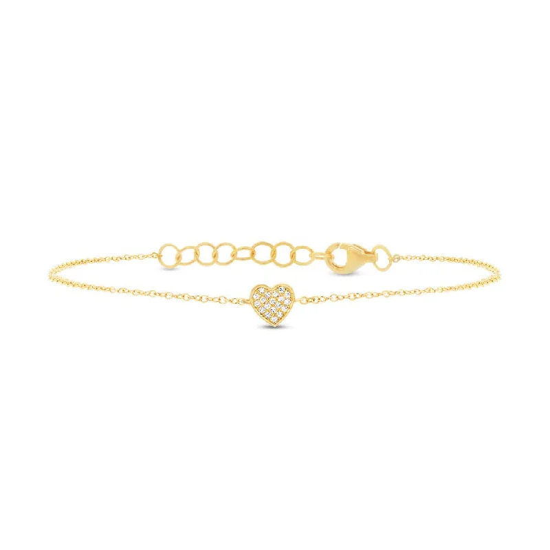 Ladies bracelets with lace agate -14K Yellow Gold Diamond Heart Bracelet