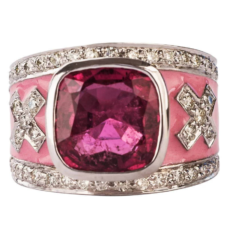 ladies-silver-filigree-rings-Ring- Rubellite and Diamond (Enamel)