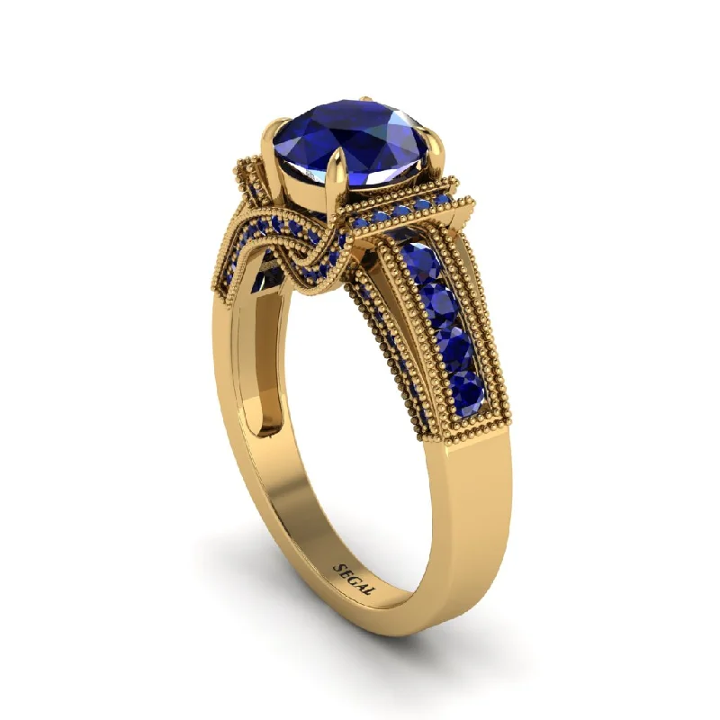 engagement-custom-sapphire-rings-Sapphire Eternal Embrace Milgrain Engagement Ring - Fernanda No. 73