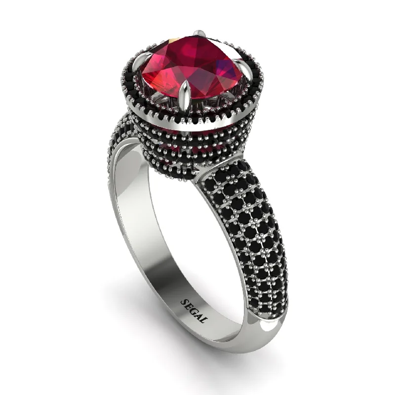 engagement-unique-silver-rings-Ruby Cluster Halo Engagement Ring - Katie No. 42