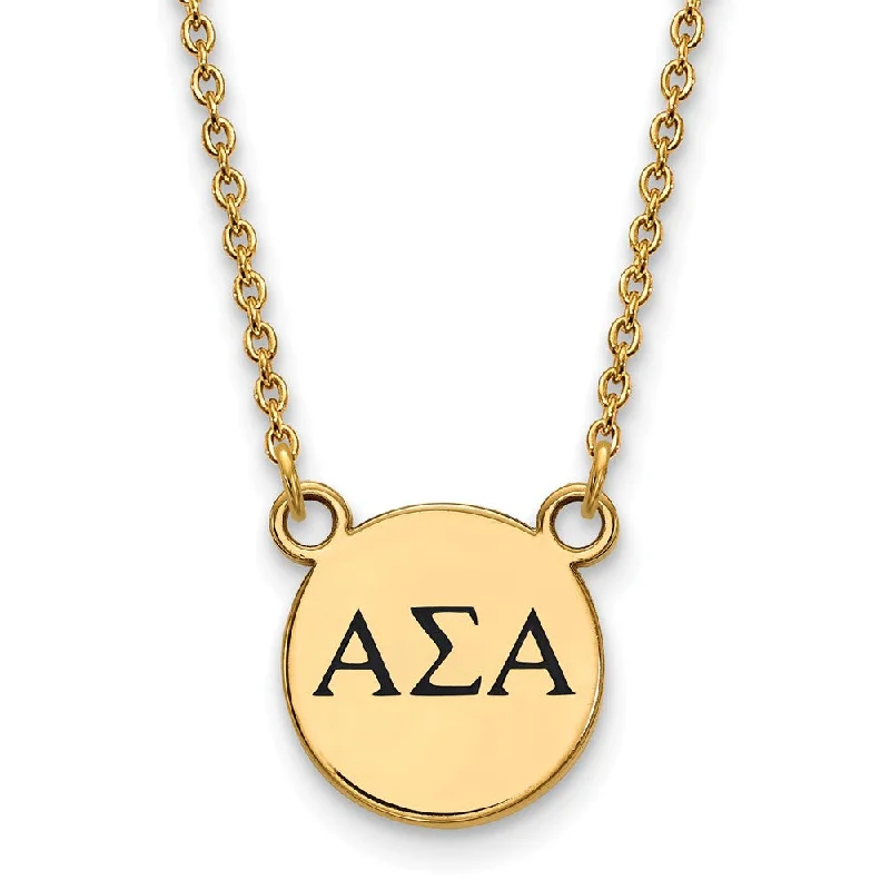 Ladies necklaces muted tones -14K Plated Silver Alpha Sigma Alpha Small Black Enamel Necklace