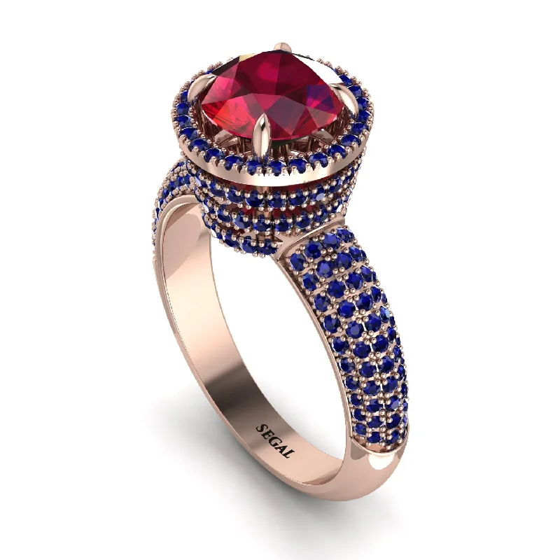 engagement-modern-platinum-rings-Ruby Cluster Halo Engagement Ring - Katie No. 71