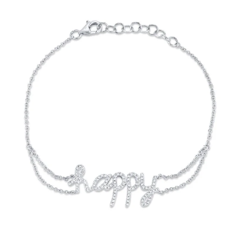 Ladies bracelets with tower charms -14K White Gold Diamond "HAPPY" Bracelet