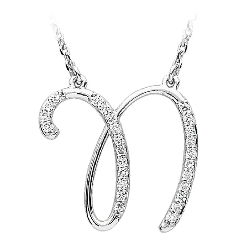 Ladies necklaces with reef pendants -1/8 Ctw Diamond 14k White Gold Medium Script Initial N Necklace, 17in