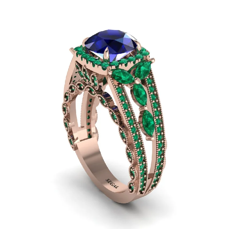 engagement-cushion-cut-gold-rings-Sapphire Eternal Embrace Double Shank Filigree Engagement Ring - Celine No. 29