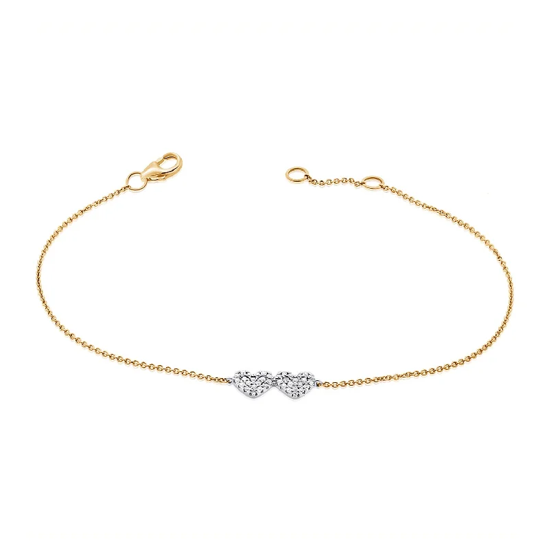 Ladies bracelets with teal kyanite -14K White & Yellow Gold Diamond Double Heart Bracelet