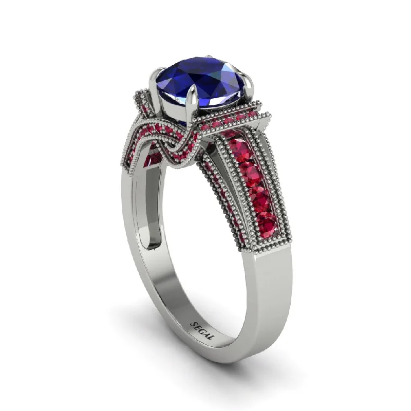 engagement-custom-white-gold-rings-Sapphire Eternal Embrace Milgrain Engagement Ring - Fernanda No. 60