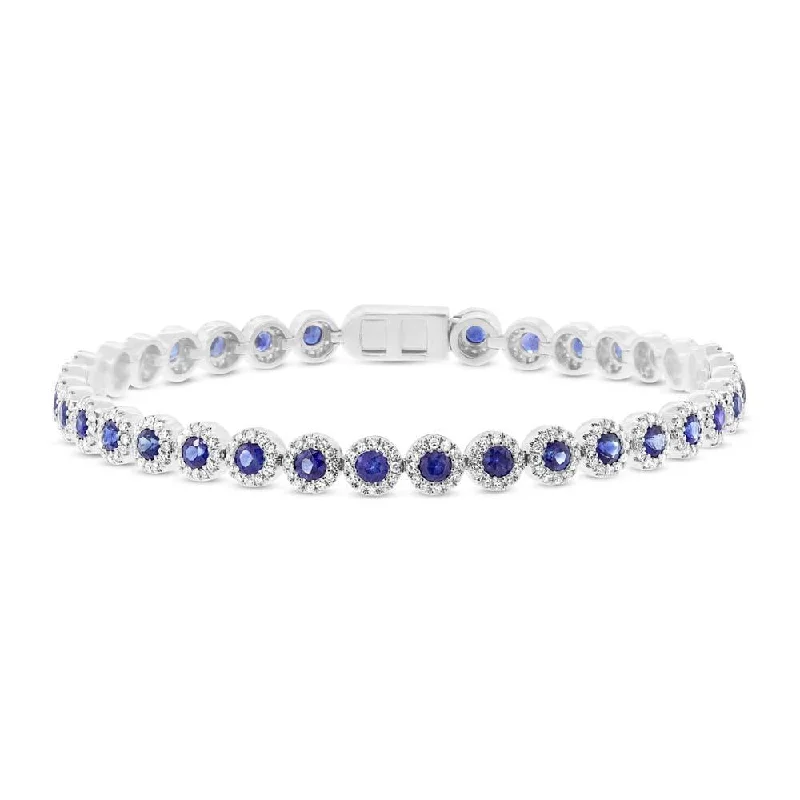 Ladies bracelets with cream howlite -14K White Gold Diamond Halo + Blue Sapphire Bracelet