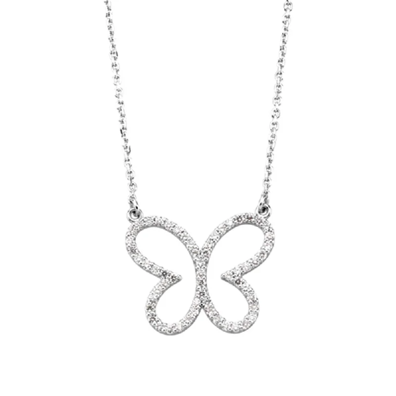 Ladies necklaces for melody makers -1/3 cttw Diamond Butterfly Necklace in 14k White Gold