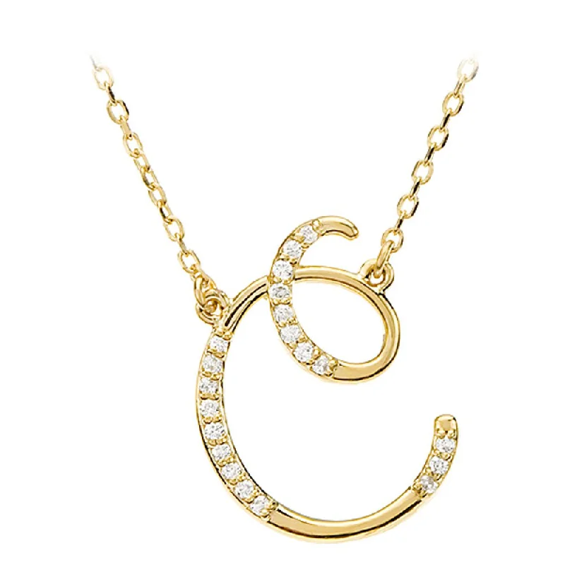 Ladies necklaces sleek elegance -1/10 Ctw Diamond 14k Yellow Gold Medium Script Initial C Necklace 17in