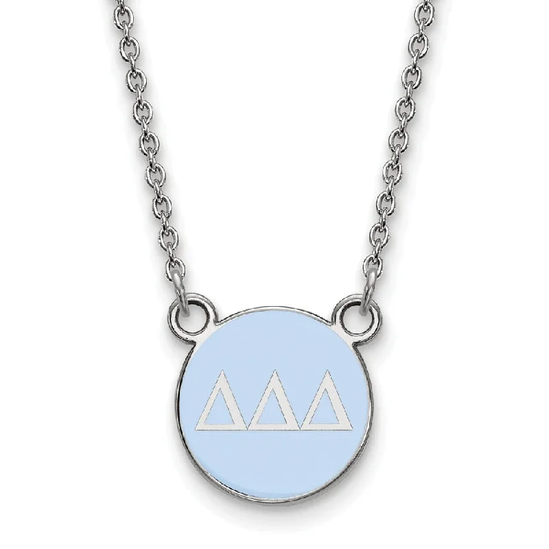 Ladies necklaces funky elegance -Sterling Silver Delta Delta Delta Small Blue Enamel Disc Necklace