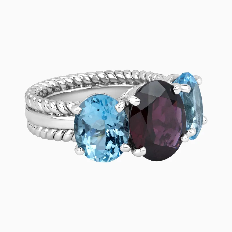 ladies-minimalist-silver-rings-Ring - Garnet And Blue Topaz