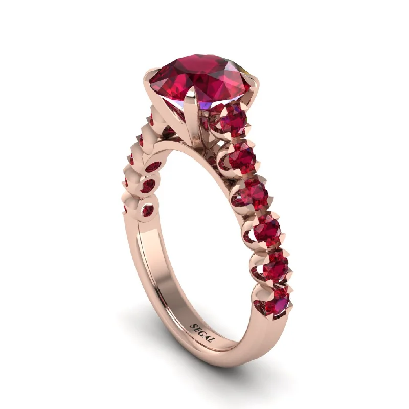 engagement-heart-wide-band-rings-2ct Round Cut Ruby 14K Gold Engagement Ring - Christina No. 56