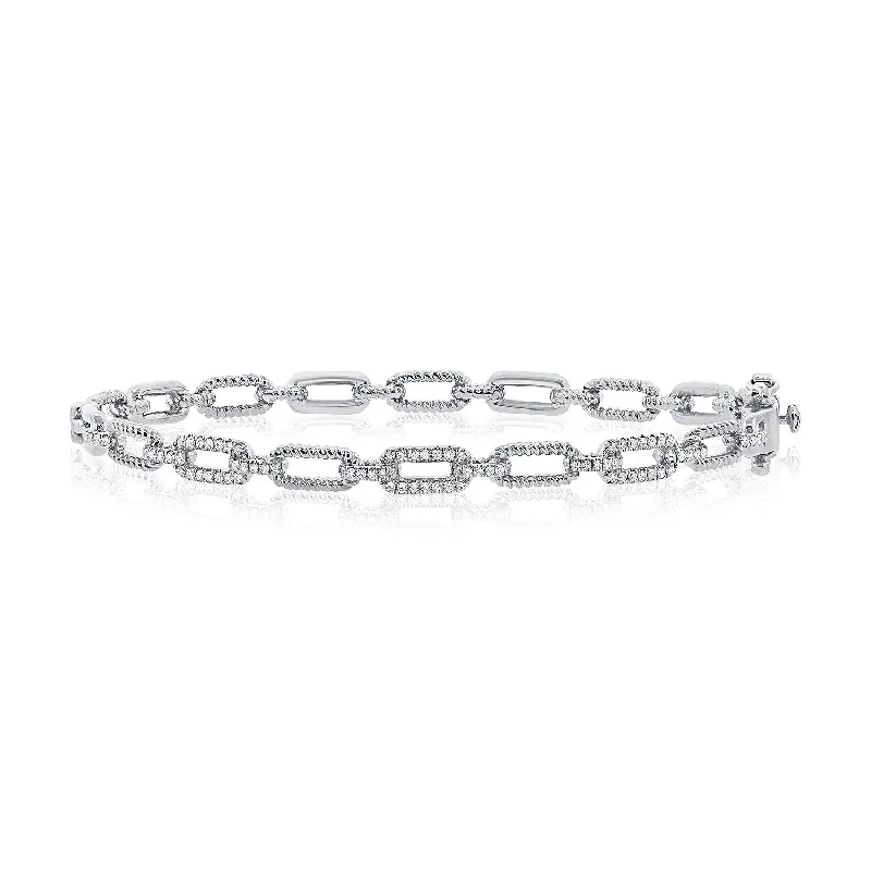 Ladies bracelets with path pendants -14K White Gold Diamond Link Hinged Bracelet