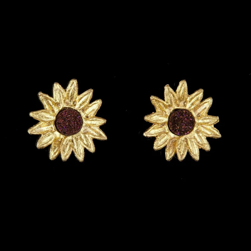 ladies-affordable-gold-earrings-Sunflower Earrings - Petite Post