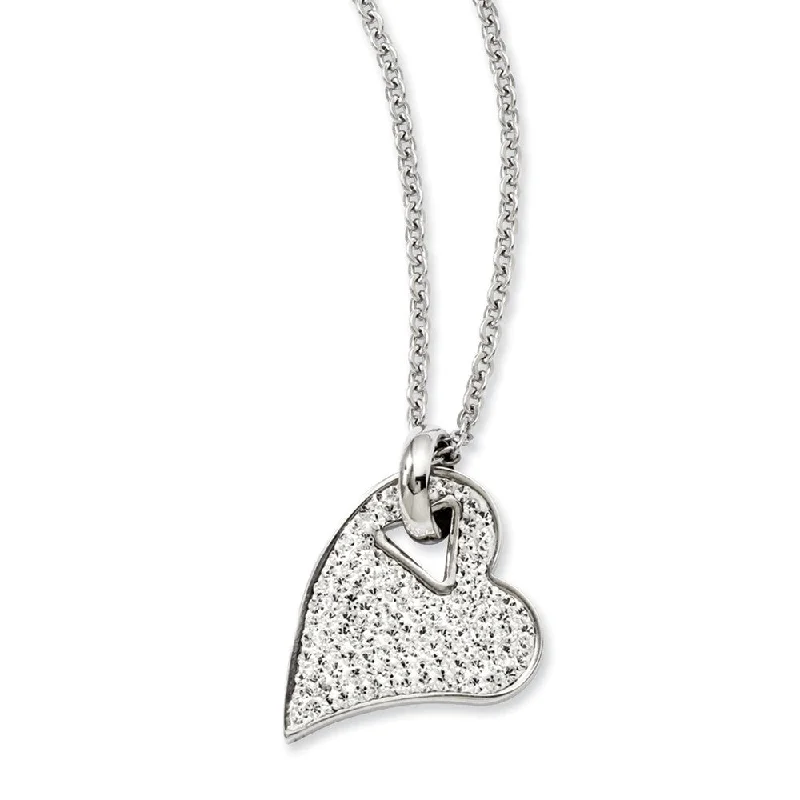 Ladies necklaces with lime emeralds -Stainless Steel and Clear Crystal Heart Necklace - 20 Inch