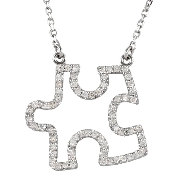 Ladies necklaces with sky topaz -1/3 cttw Diamond Puzzle Piece 16 1/2 Inch Necklace in 14k White Gold