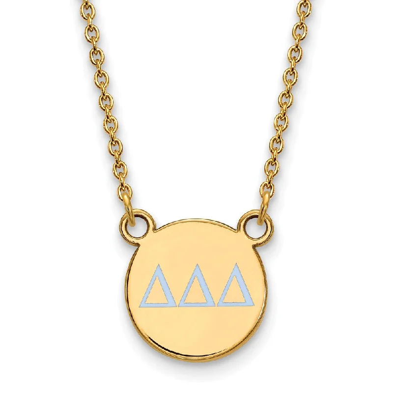 Ladies necklaces robust elegance -14K Plated Silver Delta Delta Delta Small Lt Blue Enamel Necklace