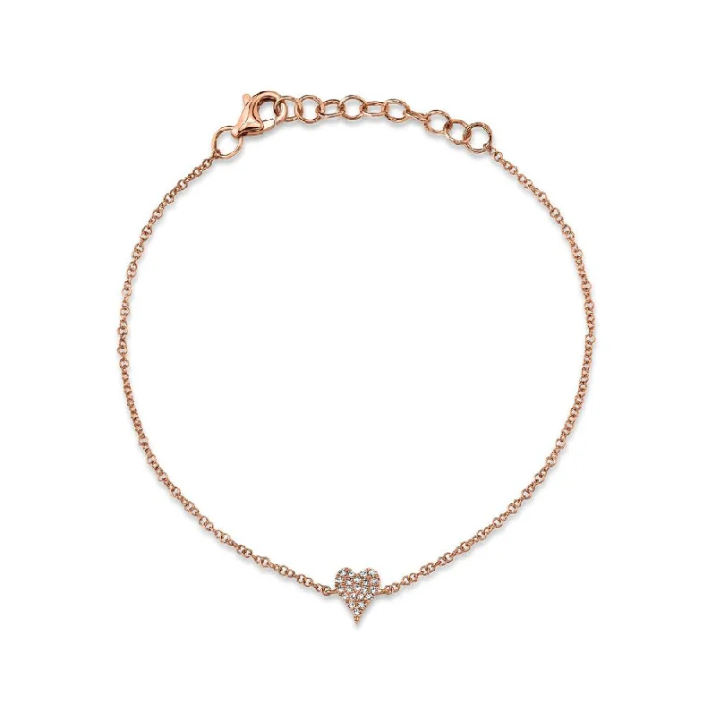 Ladies bracelets for startup vibes -14K Rose Gold Diamond Pave Heart Bracelet