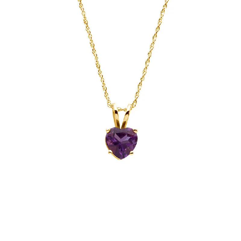 Ladies necklaces chic elegance -6mm Amethyst Heart Rope Chain Necklace in 14k Yellow Gold, 18 Inch