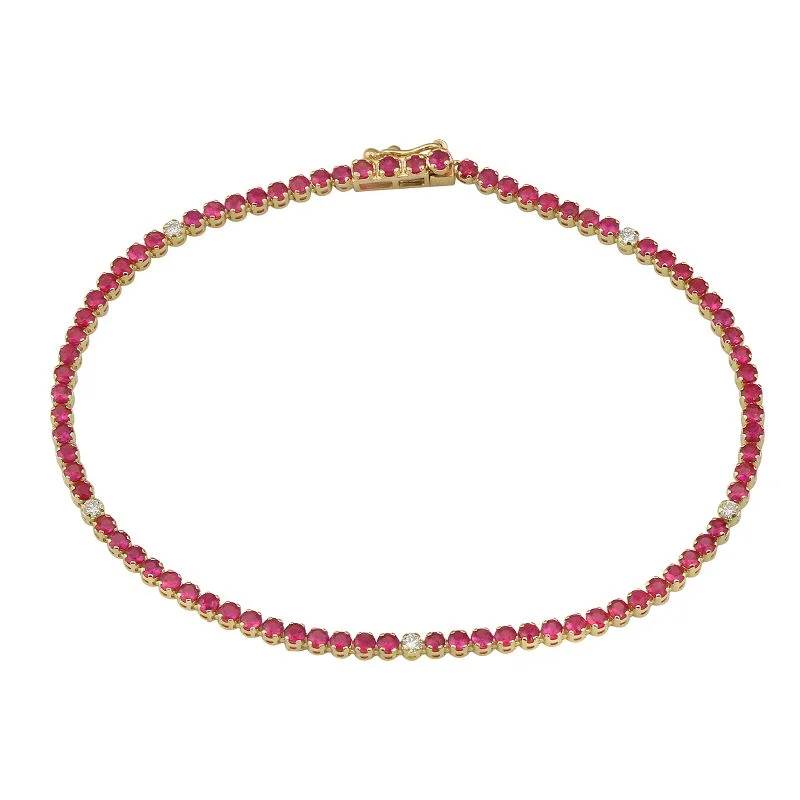 Ladies bracelets with dusk pendants -14k Yellow Gold Diamond & Ruby Gemstone Tennis Bracelet