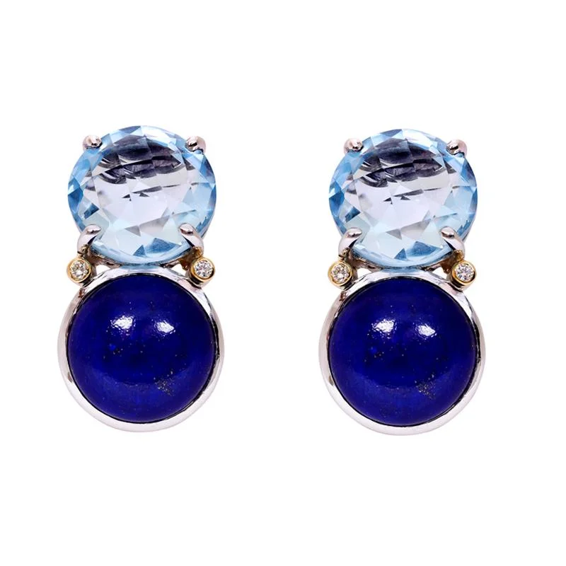 ladies-bohemian-post-earrings-Earrings- Lapis Lazuli, Blue Topaz and Diamond  (38BM)