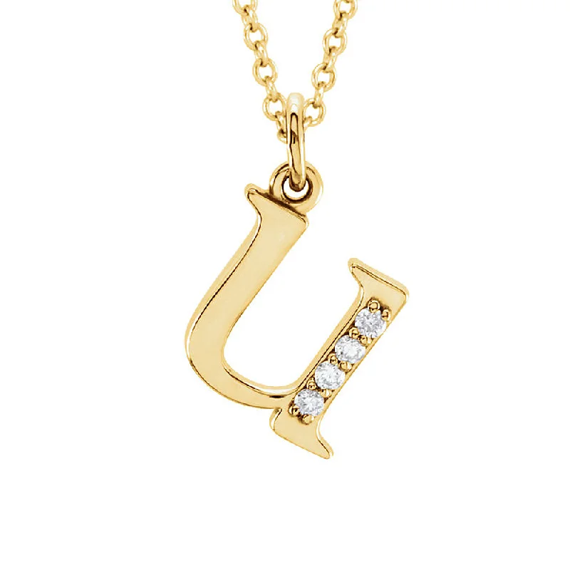 Ladies necklaces for Sunday vibes -The Abbey 14k Yellow Diamond Lower Case Initial 'u' Necklace 16 Inch