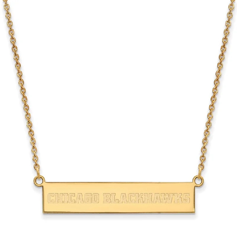 Ladies necklaces faint brilliance -SS 14k Yellow Gold Plated NHL Chicago Blackhawks SM Bar Necklace, 18in