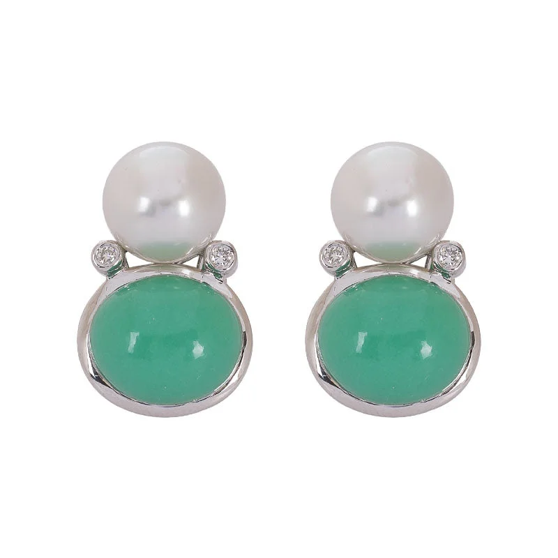 ladies-elegant-gold-earrings-Earrings- Chrysoprase, S.S. Pearl and Diamond