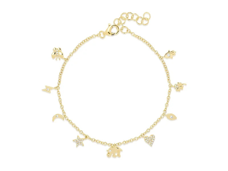 Ladies bracelets for scholar vibes -14K Yellow Gold Diamond Charm Bracelet