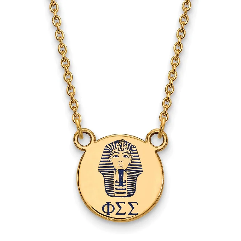 Ladies necklaces classic elegance -14K Plated Silver Phi Sigma Sigma Small Blue Enamel Logo Necklace