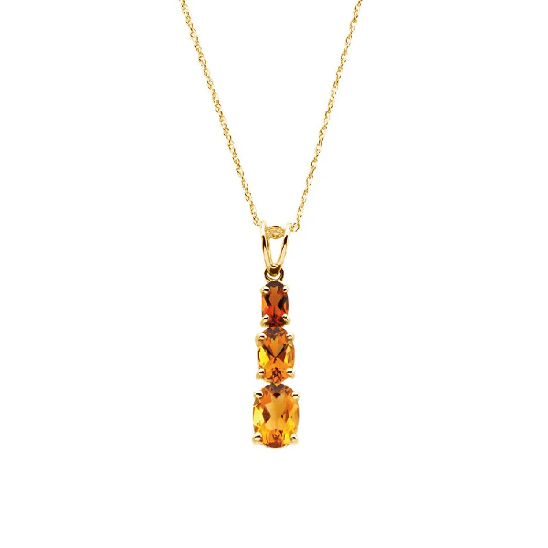 Ladies necklaces for quiet nights -3-Stone Citrine & Madeira Citrine Necklace in 14k Yellow Gold, 18 Inch