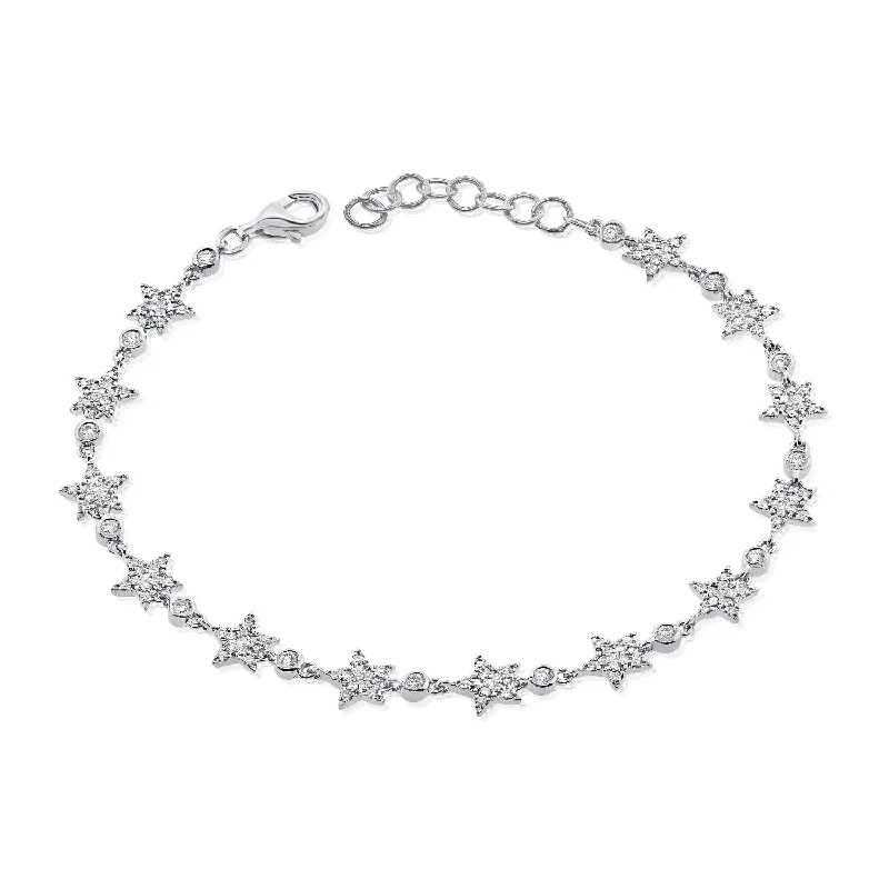 Ladies bracelets quirky charm -14K White Gold Diamond Star Bracelet