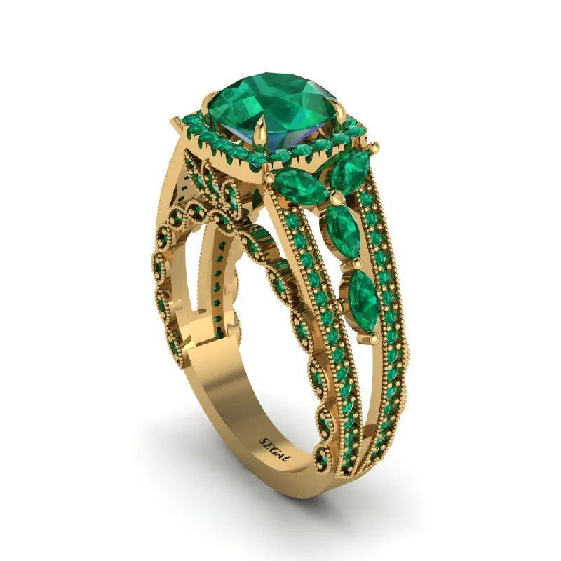 engagement-white-gold-accent-rings-Emerald Eternal Embrace Double Shank Filigree Engagement Ring - Celine No. 19