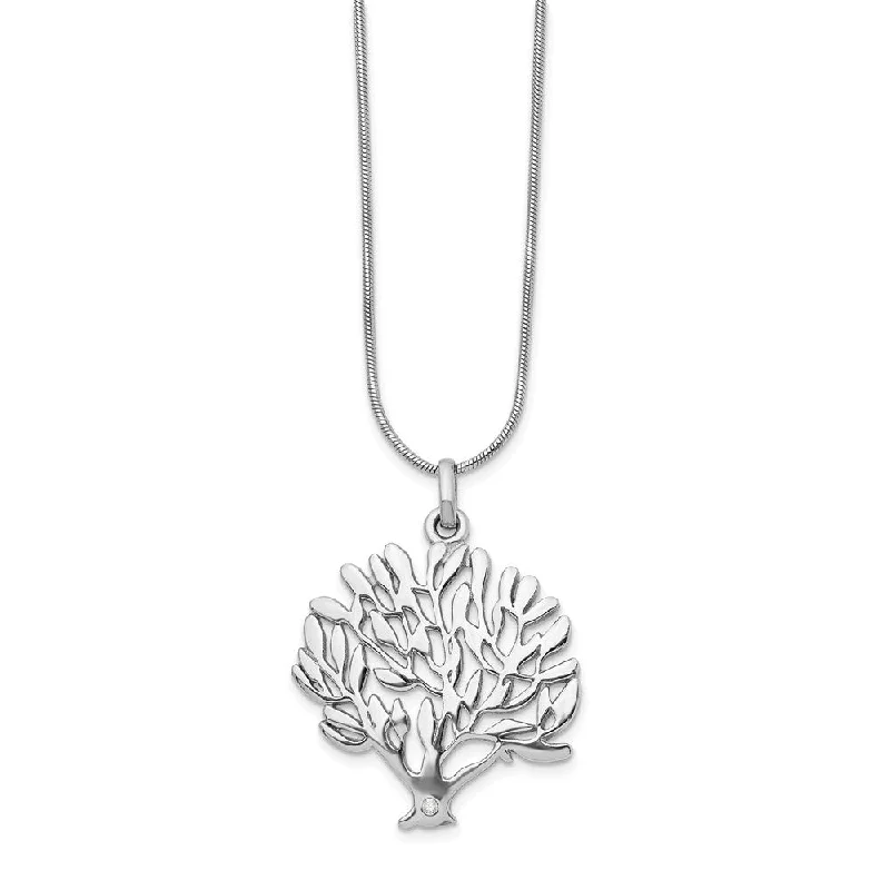 Ladies necklaces fun elegance -Diamond Tree Necklace in Rhodium Plated Silver, 18-20 Inch