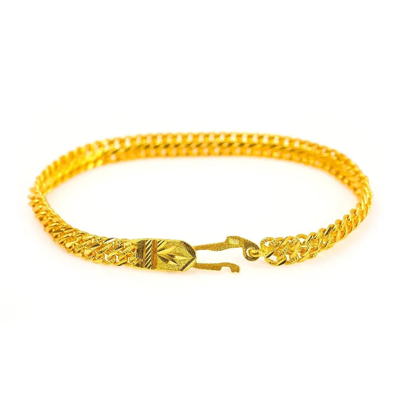 Ladies bracelets for adventure vibes -22K Yellow Gold Bracelet W/ Textured Chain & Light Etched Leaf on Hook-In-Eye Clasp Closure for Men