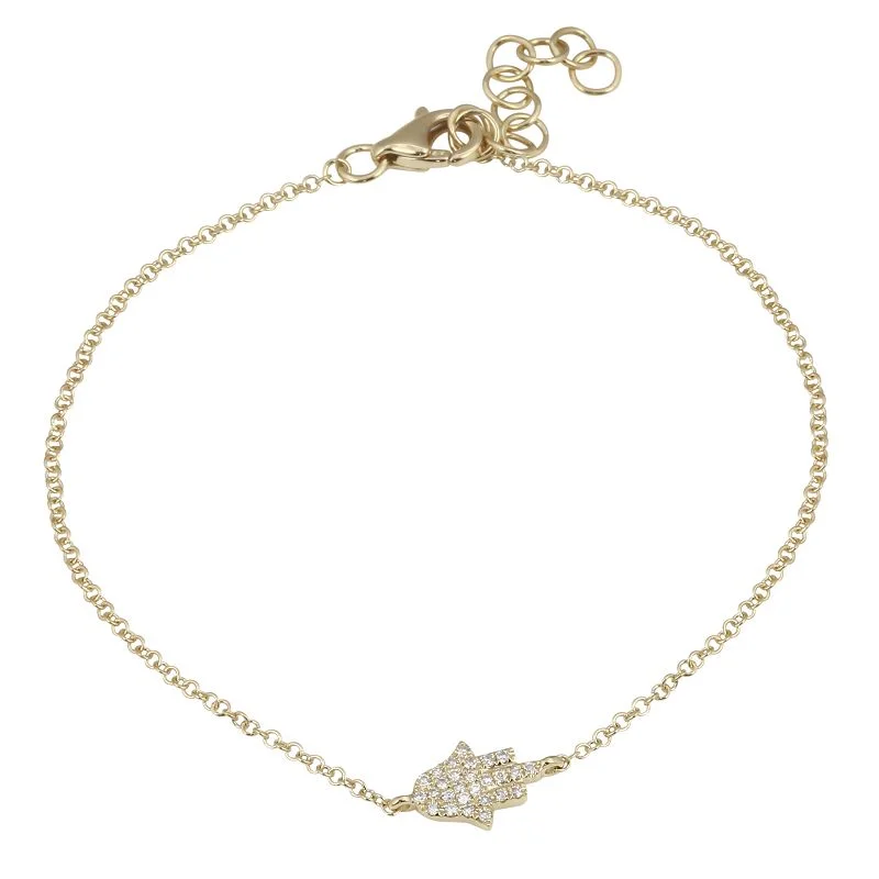 Ladies bracelets stylish flair -14K Yellow Gold Diamond Pave Hamsa Bracelet