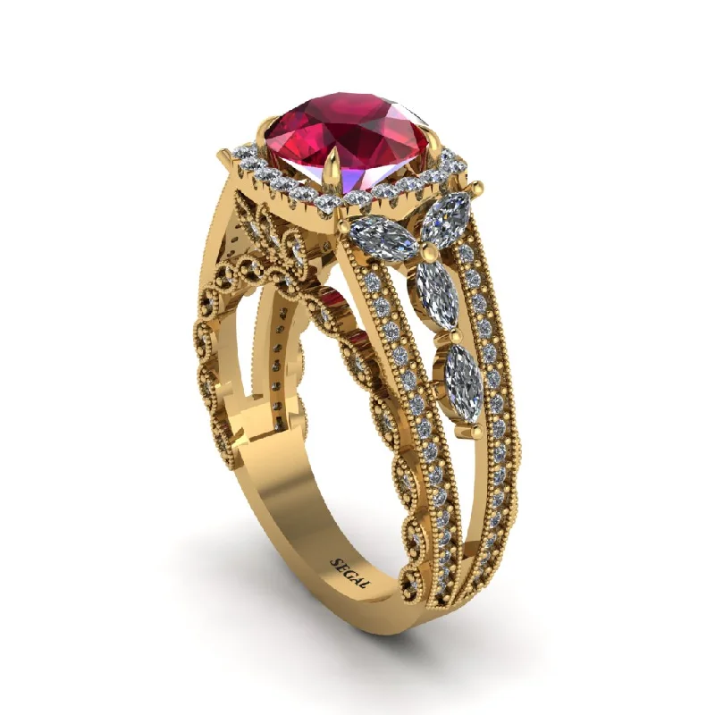 engagement-elegant-channel-set-rings-Ruby Eternal Embrace Double Shank Filigree Engagement Ring - Celine No. 10