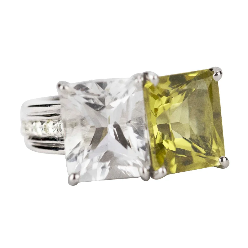 ladies-round-silver-rings-Ring - Lemon Quartz, Crystal And Diamond