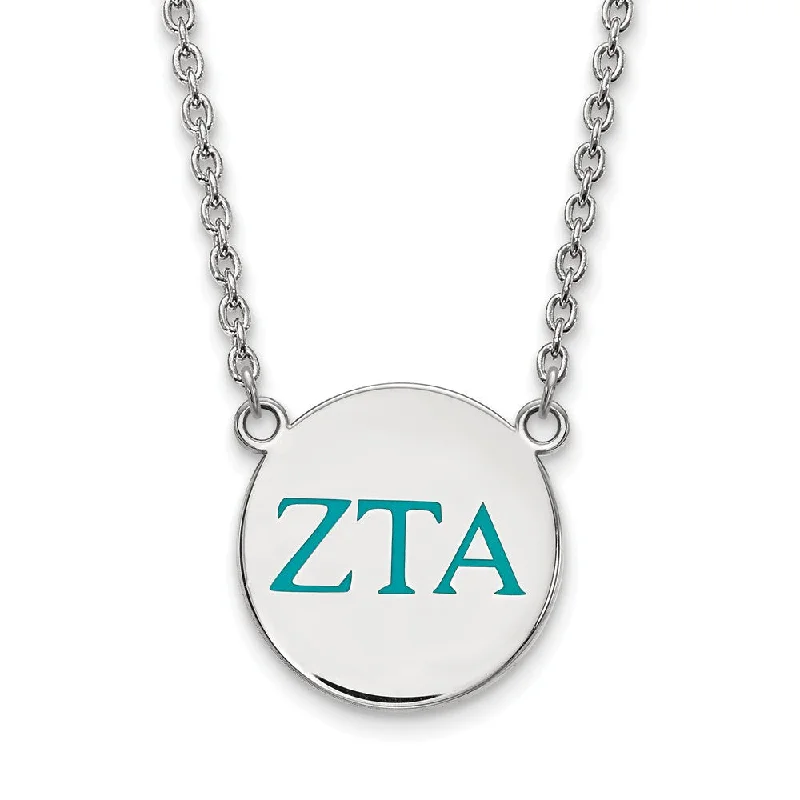 Ladies necklaces for beach vibes -Sterling Silver Zeta Tau Alpha Large Turqouise Enamel Greek Necklace